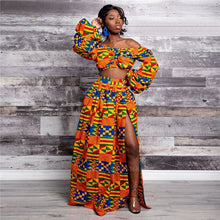 Load image into Gallery viewer, African Dresses for Women Autumn 2-piece Set Lady Full Sleeve Shoulder Off Dashiki Print Split Skirts