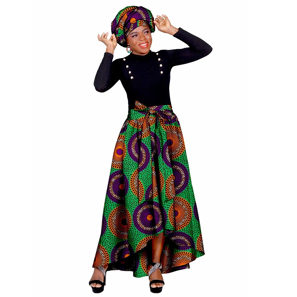 African Ankara Print Skirts for Women Maxi Dashiki Long Skirt Fashion Elegant Elastic Waist