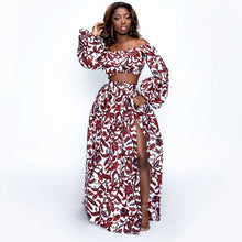 Load image into Gallery viewer, African Dresses for Women Autumn 2-piece Set Lady Full Sleeve Shoulder Off Dashiki Print Split Skirts