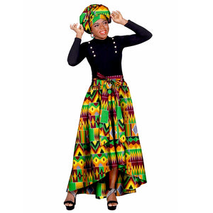 African Ankara Print Skirts for Women Maxi Dashiki Long Skirt Fashion Elegant Elastic Waist