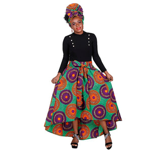 African Ankara Print Skirts for Women Maxi Dashiki Long Skirt Fashion Elegant Elastic Waist