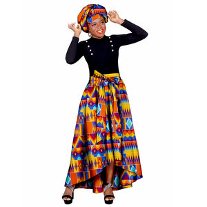 African Ankara Print Skirts for Women Maxi Dashiki Long Skirt Fashion Elegant Elastic Waist