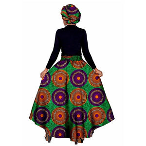 African Ankara Print Skirts for Women Maxi Dashiki Long Skirt Fashion Elegant Elastic Waist