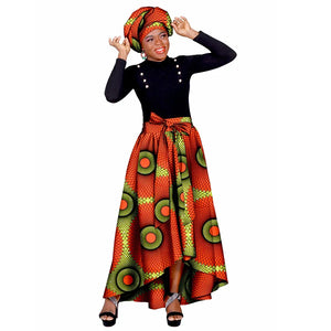 African Ankara Print Skirts for Women Maxi Dashiki Long Skirt Fashion Elegant Elastic Waist